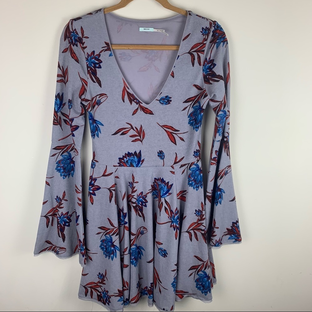 UO Kimichi Blue Floral Print V-Neck Purple Dress - Picture 4 of 11
